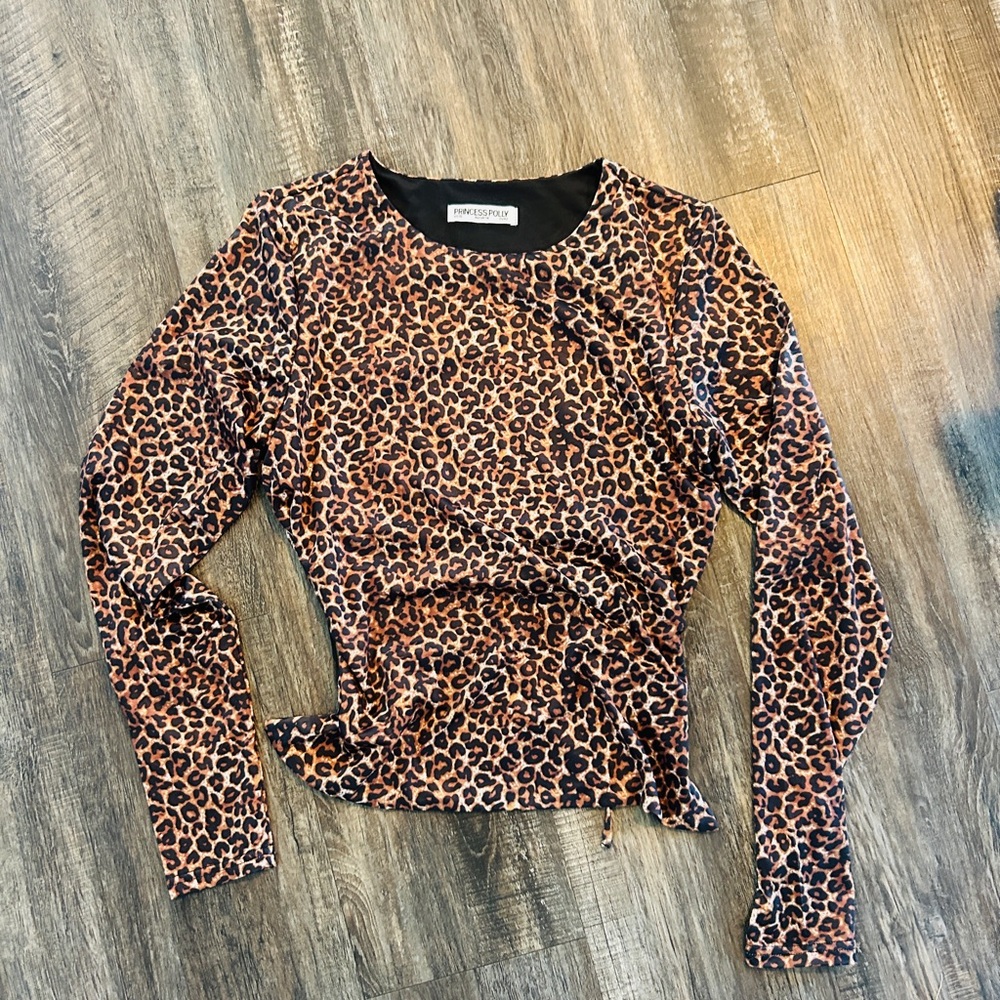 Princess Polly Leopard Print Long Sleeve Top - Tan & Black